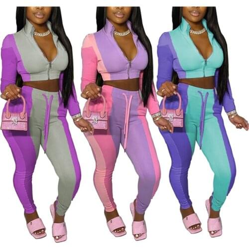 2021 Fashion Womens Clothing Set Casual Long Sleeve Zipper Jacket Drawstring Pants Two-piece Suit for Vacation Traveling Sports