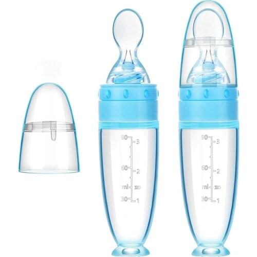 2 Baby Silicone Milk Bottle Spoons With Base Squeeze Rice Cereal Bottle Complementary Food Spoon Milk Bottle 90Ml