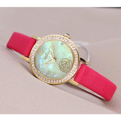 Small Julius Lady Womens Watch Mother-of-pearl Fashion Hours Rose Snow Flower Bracelet Real Leather Girls Birthday Gift No Box