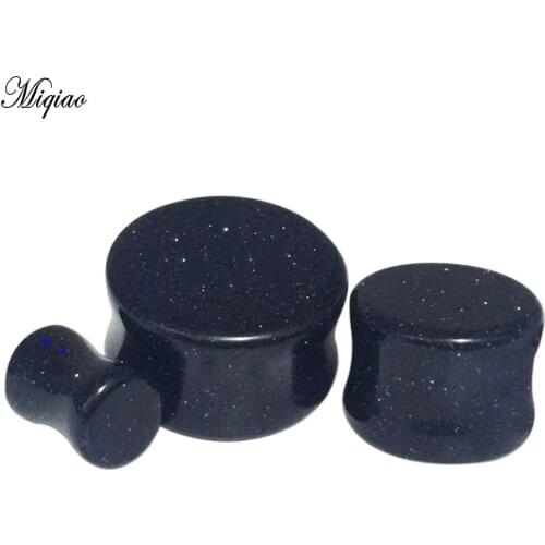 Miqiao 2 Pcs 6mm-16mm Piercing Jewelry TUNNEL Blue Sandstone Ear Expander Stone Profile Stick Waist Drum Ear Auricle