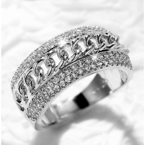 2021 Fashion Zircon Mens Ring High Quality Cuban Chain Rings for Women Punk Jewelry for Party Wedding Gifts anel masculino