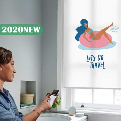 Motorized Print Roller Blinds Cartoon Pattern for Bathroom Electric Roller Shades Google Alexa Compatible via Broadlink