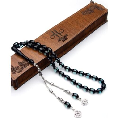 OTTOTESBİH Male Gift In The Box Water Green Vernier Powder Amber Prayer beads Turkish handmade Islamic rosary special design and box