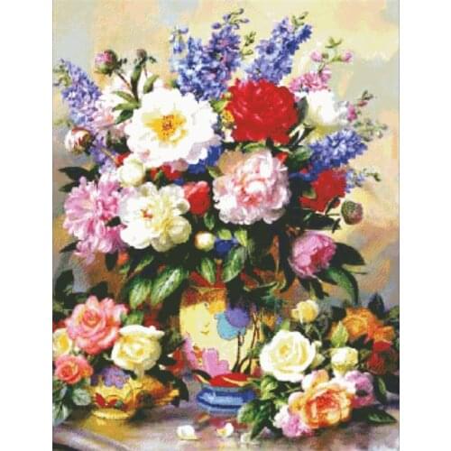 Colorful blooms cross stitch package big bloom 18ct 14ct 11ct cloth cotton thread embroidery DIY handmade needlework