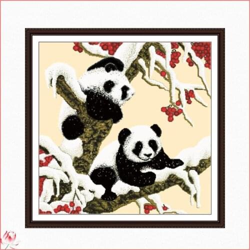 The Cute Panda Pair Cross Stitch Kit 14CT 11CT Canvas DIY Animal Pattern Needlework Embroidery Kit Home Decoration Painting