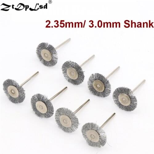 6pcs 2.35/3mm Shank Platinum Blades Steel Wire Wheel Brush Rotary Tool For Mini Drill Polishing Stainless Brushes Grinder Set