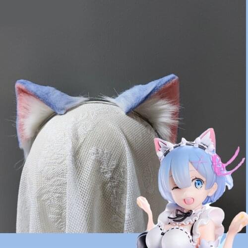 New Rem Blue Cat Ears Hair Hoop Re Life In A Different World From Zero Cosplay Headwear Hand Made Work Party Game Accessories