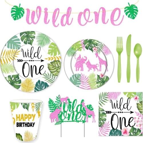 Wild ONE Birthday Jungle Party Disposable Tableware Baby First 1st Birthday Party Decorations Kids Jungle Safari Party Supplies