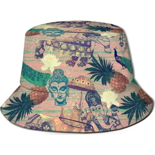 CINESSD 2021 Men Women Summer Indian Elephants Flowers Pineapples Bucket Hat Bob Fisherman hat Outdoor Travel Sun Visor Panama