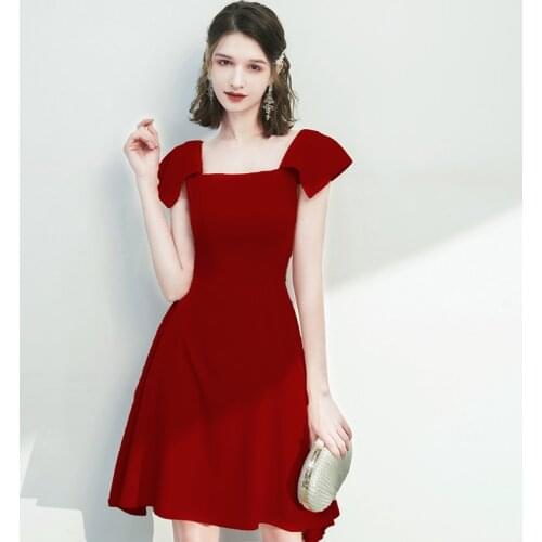 Special Occasion Dresses Vintage Square Collar Short Luxury Burgundy Knee-Length A-Line Backless Elegant Women Prom Gown E1012