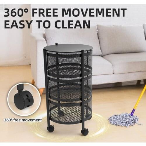 360° Rotatable Storage Shelf With Wheels 3-Layer Kitchen Sundries Container Trolley Holder Organizer Living Room Bathroom Rack