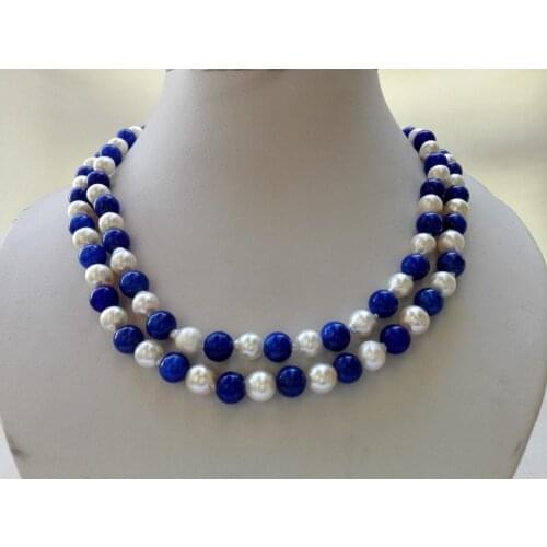 2 strand white seawater pearl 8mm Egypt blue bead everyday necklace bib necklace