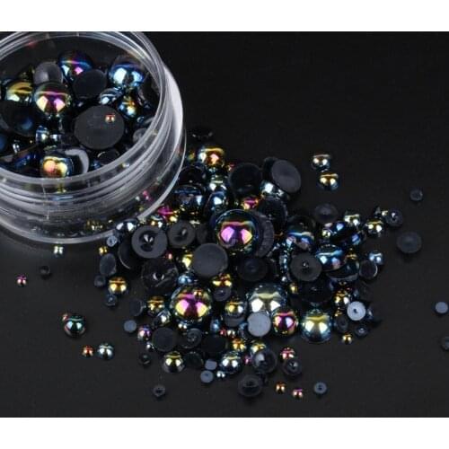 Mix Size ABS Plastic pearl beads Black AB About 15g/lot Half Round Flatback Pearls for Nail art and Phone Case DIY accessories