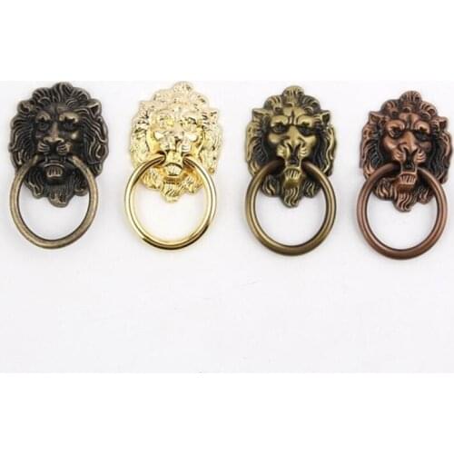 Lion Head Animal Ring Knob Handle Drawer Antique Alloy Small Knocker Handles Wardrobe Cabinet Home Pulls