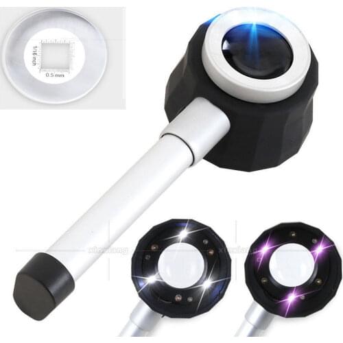 20X LED UV Illuminated Hand Magnifier Scale Measuring Magnifying Loupe PCB Currency Detection Textile Tools