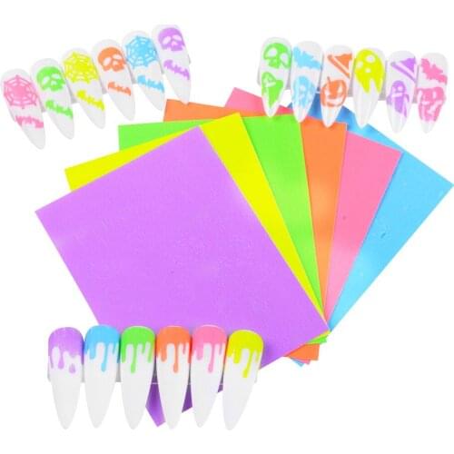 6/16 Sheet Halloween Theme Holo Nails Sticker Art Foil DIY Transfer Self-adhesive Slide Nail Polish Stickers
