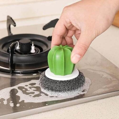 1Pcs Cactus Shape Cleaning Brush Pot Plate Washing Brushes Glass Dish Brush Scourer Steel Wool Cleaning Tool Kitchen Accessories