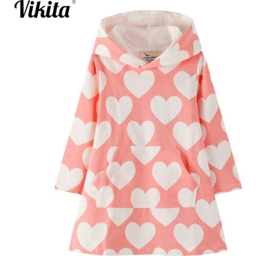 VIKITA Girls Hooded Dress Cotton Toddler Dresses for Girls Clothing Autumn Winter Hoodies Dress Princess Costume Kids Clothes