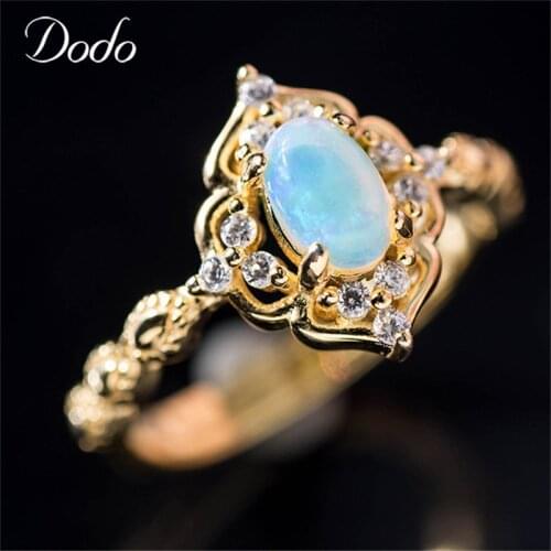 Vintage Carved White Hollow Opal Rings Gold Color Retro Style AAA Zircon Round Ring Wedding Jewelry For Women Femal bijoux YR420