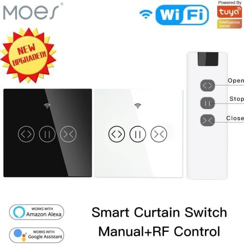 WiFi RF433 Smart Touch Curtain Roller Blinds Motor Switch Tuya Smart Life App Remote Control Works with Alexa Google Home
