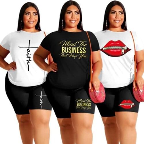 Shorts Sets Plus Size Casual Outfits Print T Shirt and Short Leggings Two Piece Women Sport Suit Summer Wholesale Dropshipping