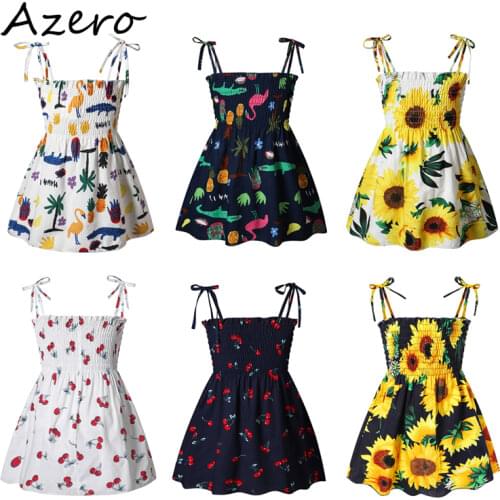 1-7 Years Girls Dresses Kids Summer Sleeveless Strap Princess Dress Cotton Flower Print Children Clothes Girl Casual Sundress