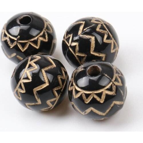 10mm 50pcs Black Color Gold Line Ripple Acrylic Round Spacer Ball Beads For Jewelry DIY Wholesale 2018 New KL55