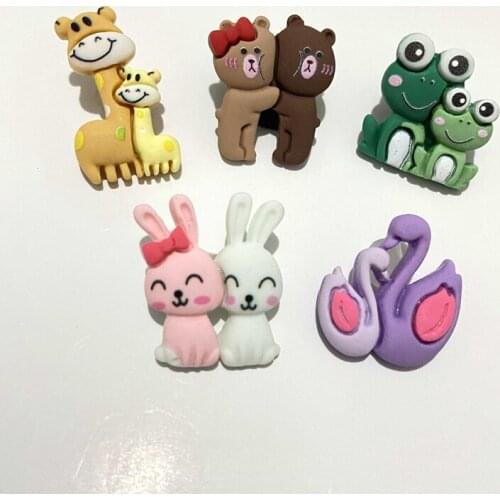 10Pcs Cartoon Rabbit Swan Bear Giraffe Frog Resin for Ear Studs Jewelry Making Accessories DIY Headwear Hair Clips Bow Decor