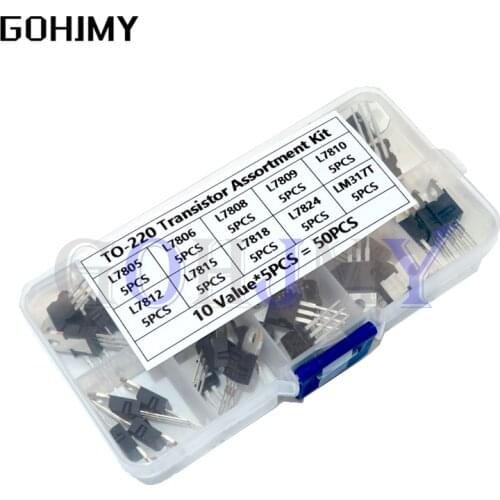 10value*5PCS=50PCS LM317T L7805 L7806 L7808 L7809 L7810 L7812 L7815 L7818 L7824 Transistor Assortment Kit Voltage Regulator Box