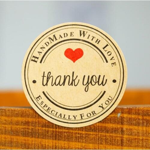 102pcs Vintage"Thank you" Heart Round Kraft paper Seal sticker For handmade products baking products sealing sticker Label