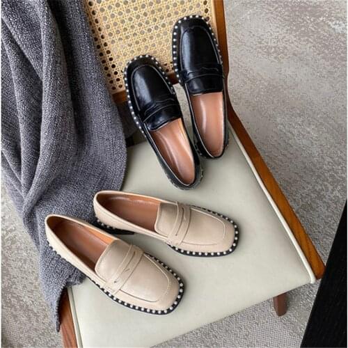 2021 New Fashion Womens Shoes Spring Genuine Leather Flats Luxury Brand Designer Shoes Size 34-39 Comfortable Ladies Loafers