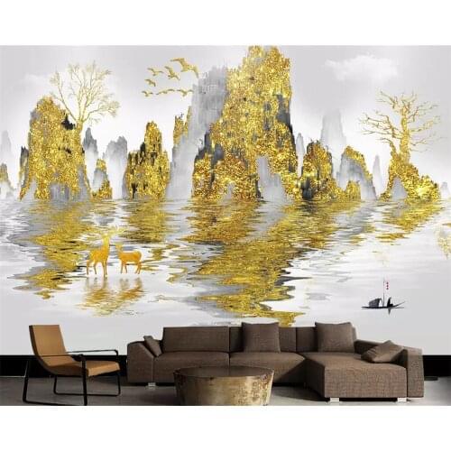 Beibehang Chinese wallpaper murals abstract sunrise golden ink landscape Nordic TV background wall home improvement 3d wallpaper