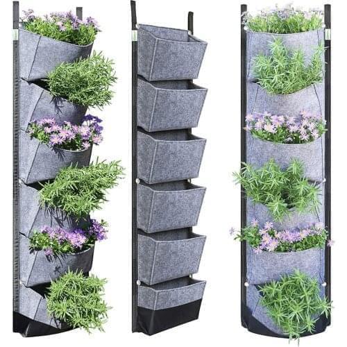 107*30cm 6 Pocket Green Vertical Garden Planter Wall-mounted Planting Flower Grow Bag Vegetable Fruit Home Garden Supplies