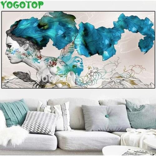 Large Diamond Painting Fantasy Long Blue Hair Tattoo Girl Mosaic 5D Embroidery Art Full Drill square Round Rhinestone YY4711