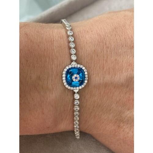Silver Evil Eye Bead Bracelet, Handmade Bracelet, Made of 925 Sterling Silver