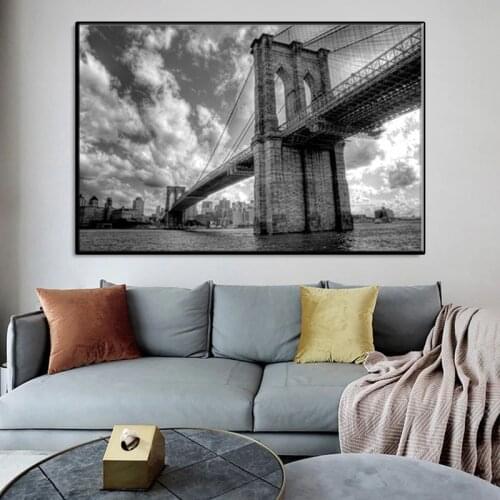 Black and White Brooklyn Bridge Landscape Canvas Painting Posters and Prints Cuadros Wall Art Picture for Living Room Home Decor
