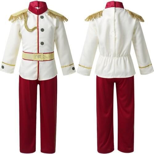 Kids Boys Medieval Royal Prince Costume Outfit Long Sleeves Tops with Pants Set for Halloween Cosplay Theme Parties Dress Up