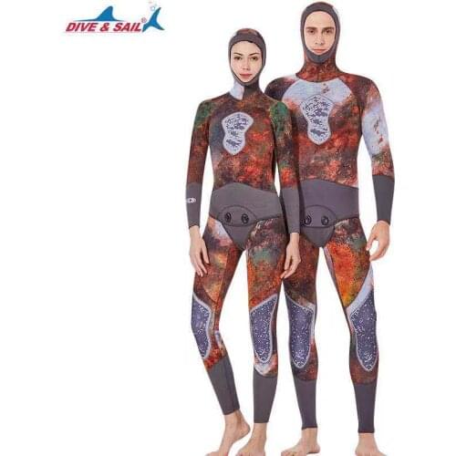 DIVE & SAIL Mens Womens 3MM Neoprene Wetsuit with Hood Two Piece Warm Wet Suit for Snorkeling Surfing Scuba Diving spearfishing
