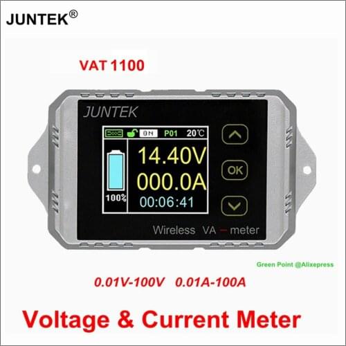 JUNTEK VAT1100 Wireless Coulomb Counter 100V 100A VA Meter Car battery Monitoring 12V 24V 48V Battery Voltage And Current Meter