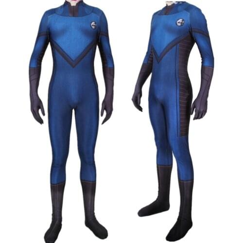 Movie Fantastic Four Cosplay Costumes Superhero Zentai Bodysuit Suit Jumpsuits Blue Tights for Adult Men