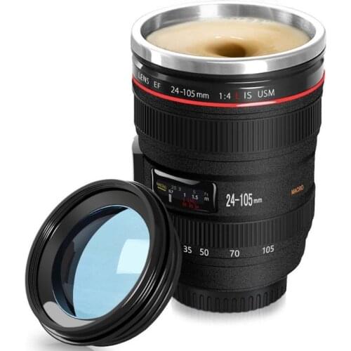 Creative Self Stirring Mug Camera Lens EF 24-105mm Stainless Steel Mug With lid Tea Cup Double Wall Travel Coffee Cups A0418