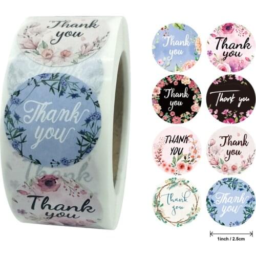 LBSISI Life 500pcs/Roll Thank You Round Stickers Floral Wedding Decoration Label Seal DIY For Gift Cookie Candy Bag Sticker