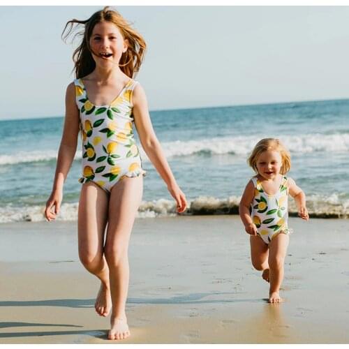 Swimsuit Summer Bikini set Toddler Baby Girls One Piece Lemon Printed Ruffles Swimsuit Swimwear Beachwear Bathing Suits