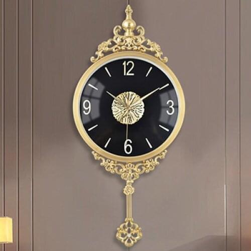 Copper wall clock, large wall clock, European style living room clock, pure copper swing clock, interior decoration clock