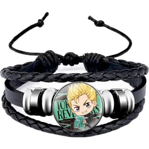 Cute Cartoon Tokyo Revengers Adjustable Leather Bracelet Cosplay Anime Tokyo Manji Revengers Glass Snap Button Charms Bracelets