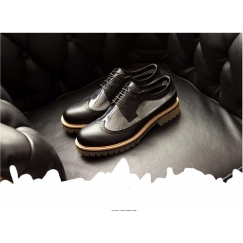 Men Fashion Handmade Classical Mixed Color Transparent White Round Toes Lace Up Leather Shoes Men Summer Genuine Leather Shoes