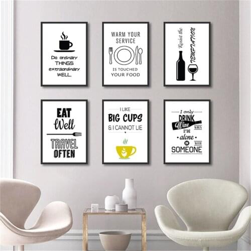 Home Kitchen Wall Art Prints Canvas Posters Inspirational Quote Print Black White Tea and Cofee Wine Art Restaurant Home Decor