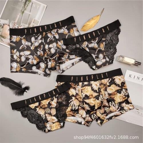 New Style Mens And Women Underwear Sexy Lace Panties Women Low Waist Printing Briefs Male Comfort Boxers Fashion Lovers Panties