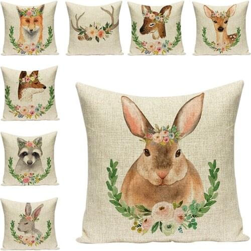 2018 New Sofa Pillow Cover Cute Animal Printed Pillow Cases for Chair Cotton Linen Handmade Textile Pillow Cushion Home Decor