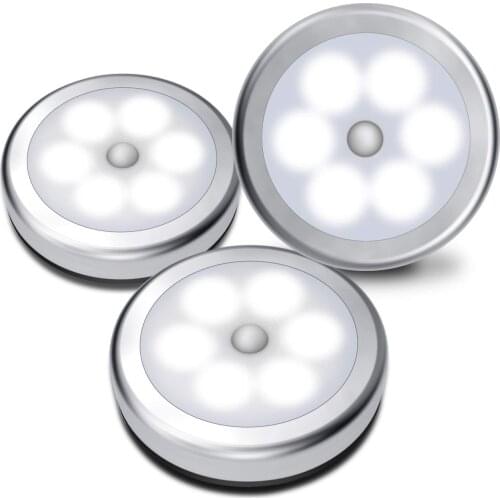 New PIR Motion Round Sensor Cabinet 6led Light Auto Smart Night Lamp LED Lights for Home Bedroom Closet Kitchen Wardrobe Light